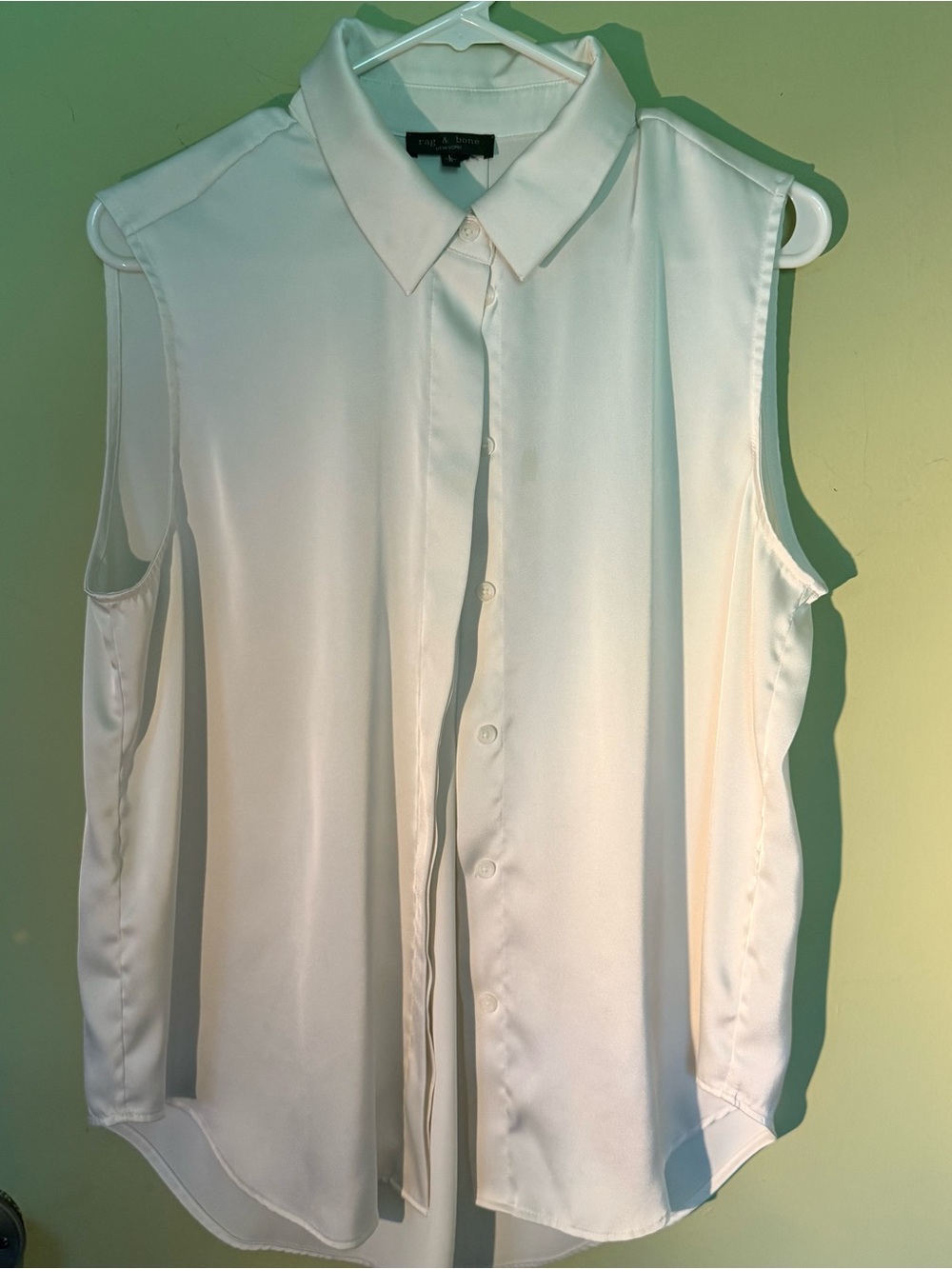 rag & bone White Sleeveless Button-Down Collared Top